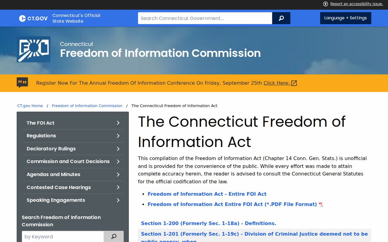 Middletown residents directory Connecticut Freedom of Information Act access guidance